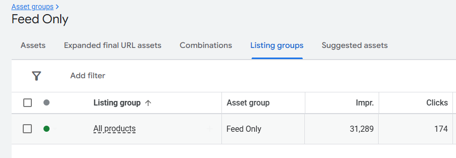 Feed-only performance max listing groups campaign structure