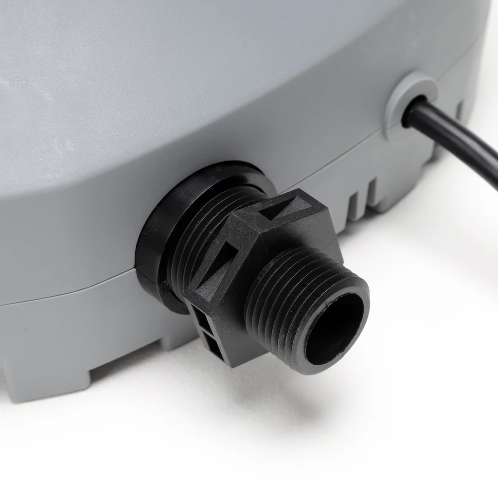 Threaded pipe connection close-up on a pool pump
