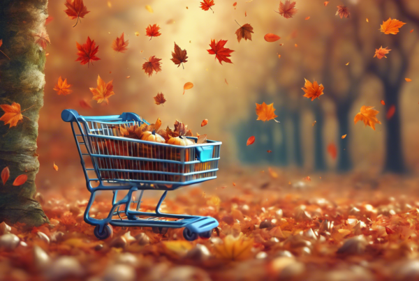 Shopping cart with autumn leaves