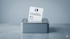 Ballot with StatBid icon checked yes for strategic direction being placed in a modern ballot box