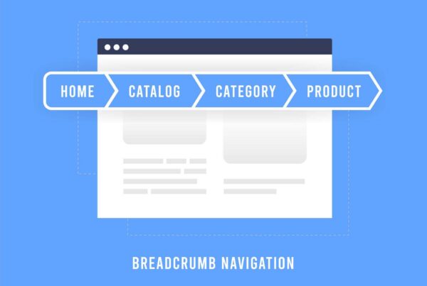 A diagram showing breadcrumb navigation on a website mockup, with four connected arrow-shaped labels reading Home, Catalog, Category, and Product, illustrating a hierarchical site navigation path.